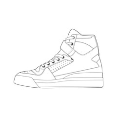 sneaker drawing vector line art. Sneakers drawn in a line style. sneaker template outline vector Illustration.