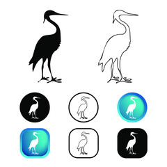 Abstract Crane Bird Animal Icon Set