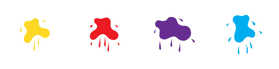 Conjunto de icono de mancha de pintura de colores. Goteo de pintura líquido. Flujos de pintura. Ilustración vectorial