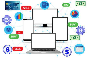 Cryptocurrency trading concept with business people