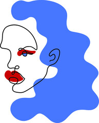 Vector woman face in line art style on white background. Modern creative minimal design. Fashion illustration.