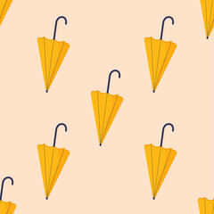 Seamless stylish umbrella pattern in a flat style. For fabric, textiles, wraps and other things. Vector illustration of a falling umbrella. Autumn weather .