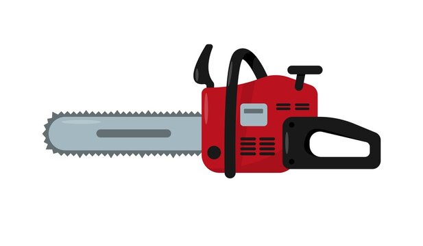 Red chainsaw icon. Electric or gasoline Work tool