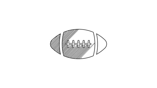 Black line American Football ball icon isolated on white background. 4K Video motion graphic animation