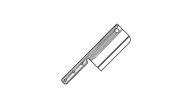 Black line Meat chopper icon isolated on white background. Kitchen knife for meat. Butcher knife. 4K Video motion graphic animation