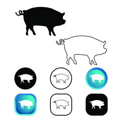 Abstract Pig Animal Icon Set