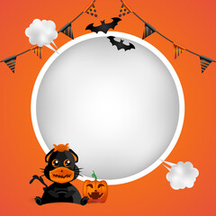 Square black cat halloween frame template background
