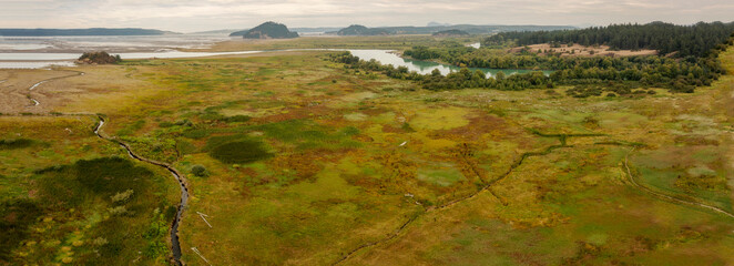 Aerial View of the Skagit River Estuary, North Fork Unit. The Skagit Bay estuary and its freshwater...