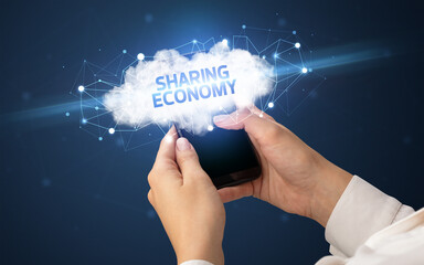 Obraz premium Hand using smartphone with cloud business concept