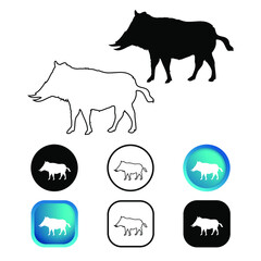 Abstract Wild Boar Animal Icon Set