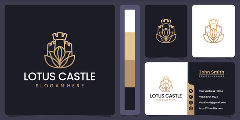 Fototapeta na wymiar Lotus and castle logo combine and business card
