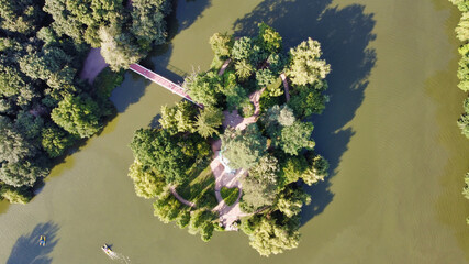 View of the Island of Anti-Circe and the pond at Arboretum Sofiyivka in Uman. Ukraine. Europe