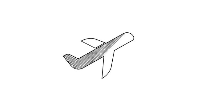 Black line Plane icon isolated on white background. Flying airplane icon. Airliner sign. 4K Video motion graphic animation