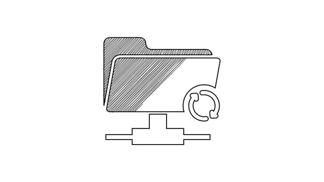 Black line FTP sync refresh icon isolated on white background. Software update, transfer protocol, router, teamwork tool management, copy process. 4K Video motion graphic animation
