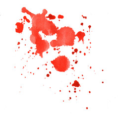 Red drops of blood. Drops of paint on paper. Element for design on a medical theme and Halloween. 
