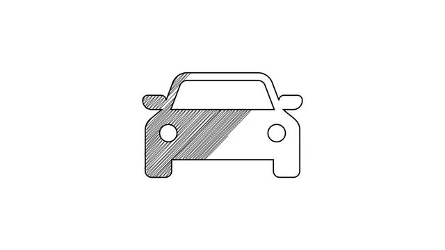 Black line Car icon isolated on white background. 4K Video motion graphic animation