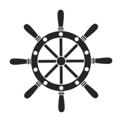 Obraz premium Ship wheel black vector of icon.Black vector icon helm of ship. Isolated illustration of wheel boat on white background.