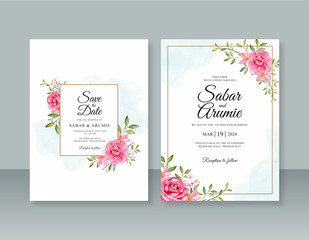 Fototapeta na wymiar Floral watercolor painting for beautiful wedding invitation template