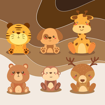 cute baby animal vector set