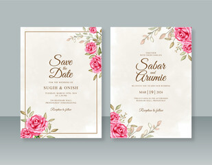 Wedding invitation template with hand painting watercolor roses
