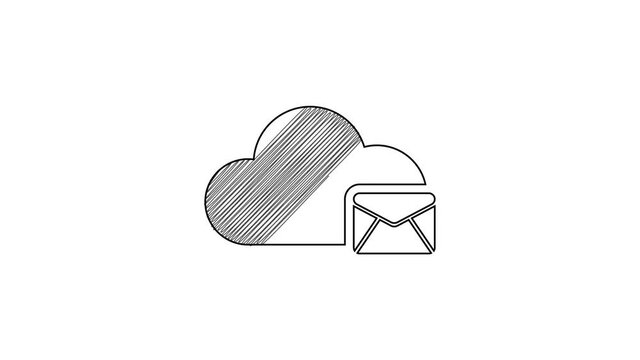 Black line Cloud mail server icon isolated on white background. Cloud server hosting for email. Online message service. Mailbox sign. 4K Video motion graphic animation