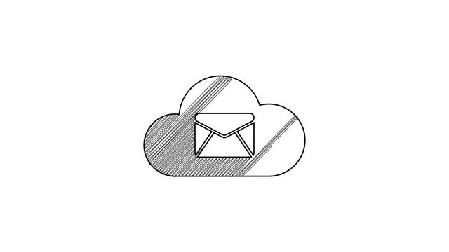 Black line Cloud mail server icon isolated on white background. Cloud server hosting for email. Online message service. Mailbox sign. 4K Video motion graphic animation