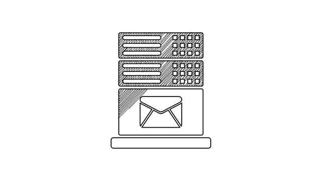 Black line Mail server icon isolated on white background. 4K Video motion graphic animation