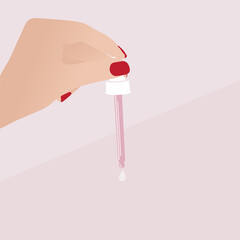 Serum pipette in hand on pink background
