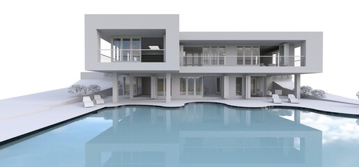 Fototapeta na wymiar 3d modern house, on white background. 3d illustration.
