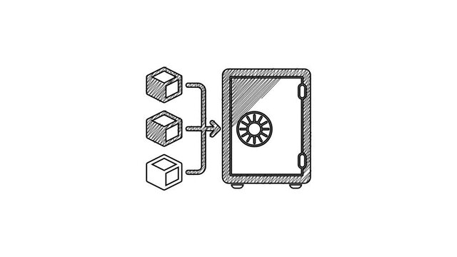Black line Proof of stake icon isolated on white background. Cryptocurrency economy and finance collection. 4K Video motion graphic animation