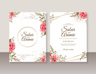 Beautiful wedding invitation template with flowers watercolor
