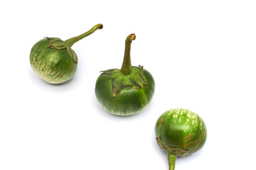 Green round eggplant isolated on white background