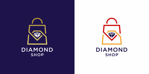 Diamond shop logo with shopping bag design