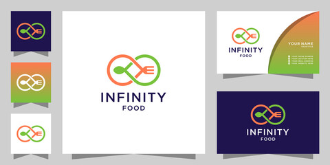 Fototapeta na wymiar Infinity food logo with line art concept