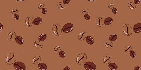 Coffee beans seamless pattern. Vector background from coffee for design. Drink concept.