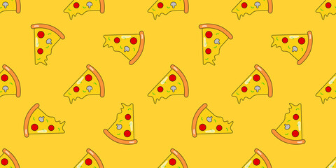 Pizza piece seamless pattern. Vector background for design. Food concept.