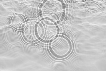 Water texture with circles on the water overlay effect for photo or mockup. Organic drop shadow caustic effect with wave refraction of light on a white or gray wall background.