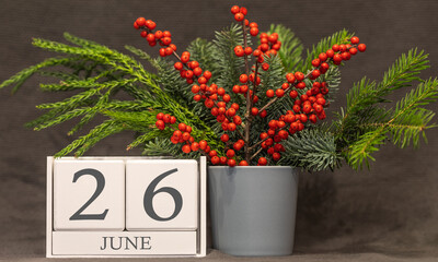 Memory and important date June 26, desk calendar - summer season.