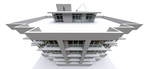 Condominium model in white color with transparent glasses. Apartment house. 3d rendering.