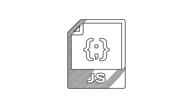 Black line JS file document. Download js button icon isolated on white background. JS file symbol. 4K Video motion graphic animation