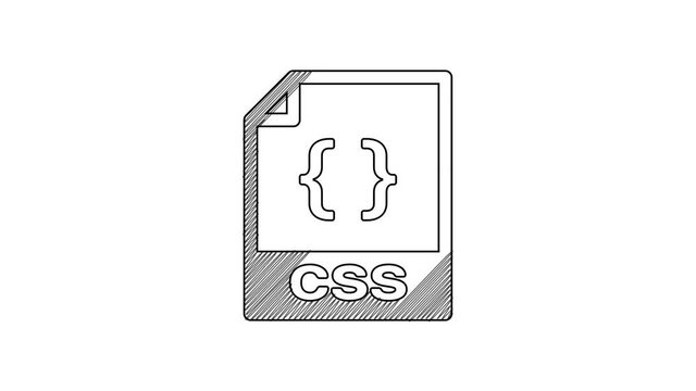 Black line CSS file document. Download css button icon isolated on white background. CSS file symbol. 4K Video motion graphic animation