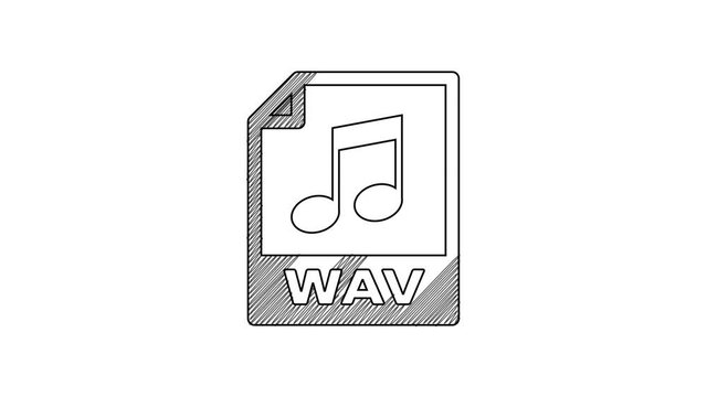 Black line WAV file document. Download wav button icon isolated on white background. WAV waveform audio file format for digital audio riff files. 4K Video motion graphic animation