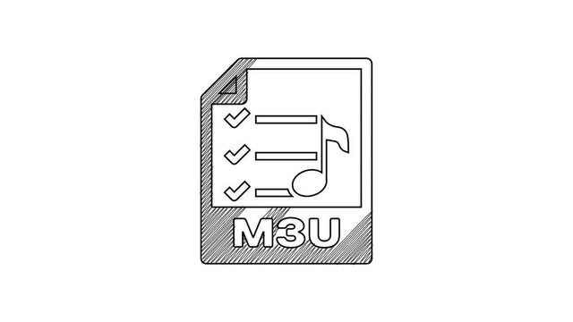 Black line M3U file document. Download m3u button icon isolated on white background. M3U file symbol. 4K Video motion graphic animation