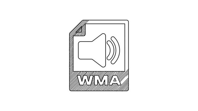 Black line WMA file document. Download wma button icon isolated on white background. WMA file symbol. Wma music format sign. 4K Video motion graphic animation