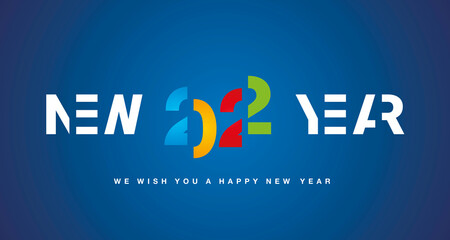 Happy New Year 2022 modern black cut of design colorful typography sign logo banner on blue background