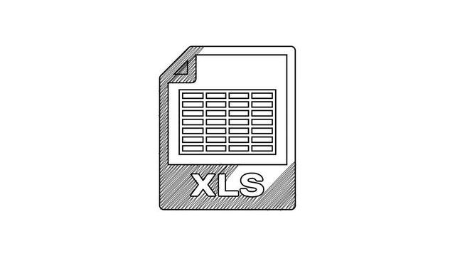 Black line XLS file document. Download xls button icon isolated on white background. Excel file symbol. 4K Video motion graphic animation