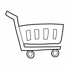 empty shopping cart trolley vector illustration icon design template with outline doodle hand drawn style for shop and market