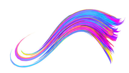 Multicolored abstract twisted brush stroke. Bright curl, artistic spiral. 3D rendering image