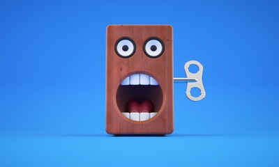 Loudspeaker-shaped character singing loudly. Blue background.