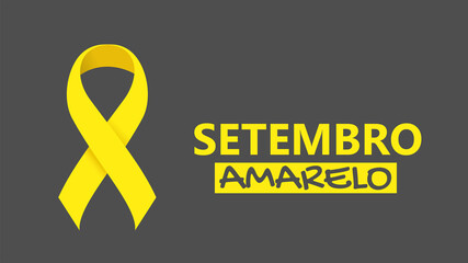 Setembro amarelo, m&ecirc;s de valoriza&ccedil;&atilde;o da vida. Banner com ilustra&ccedil;&atilde;o vetorial. Background escuro